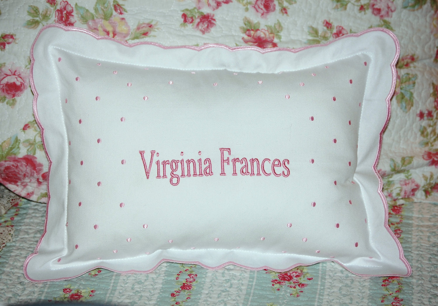 monogrammed scalloped baby pillow