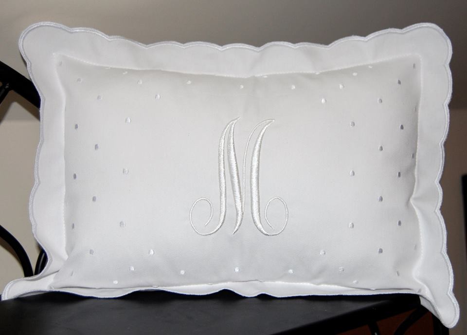 monogrammed scalloped baby pillow