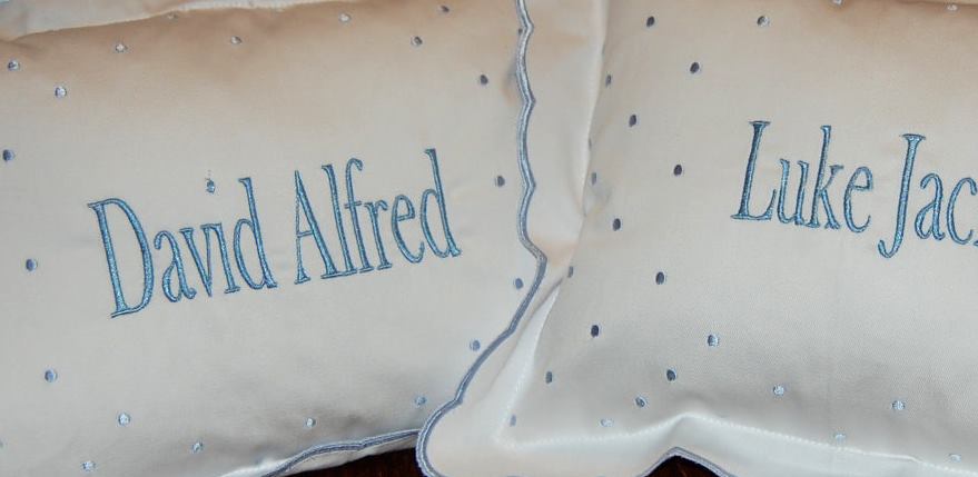 monogrammed scalloped baby pillow
