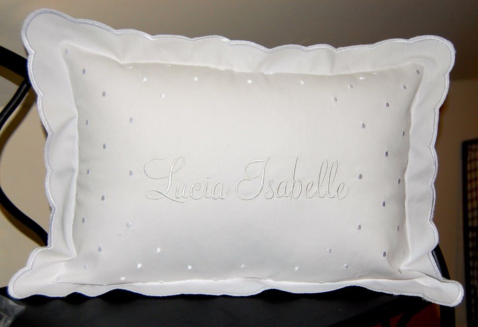 monogrammed scalloped baby pillow