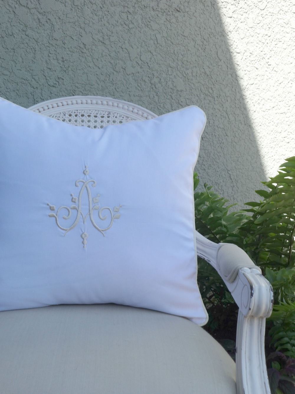 monogrammed white linen pillow sham