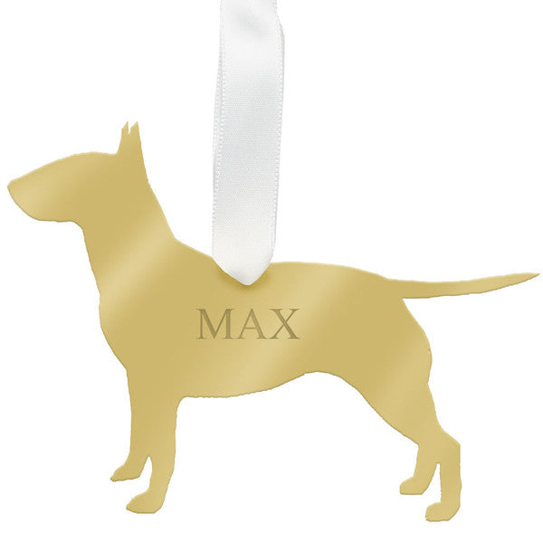 moon and lola bull terrier christmas ornament - silver