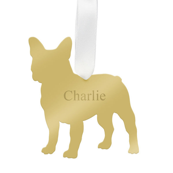 moon and lola french bulldog christmas ornament - gold