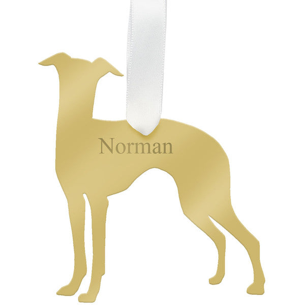 moon and lola greyhound christmas ornament - silver