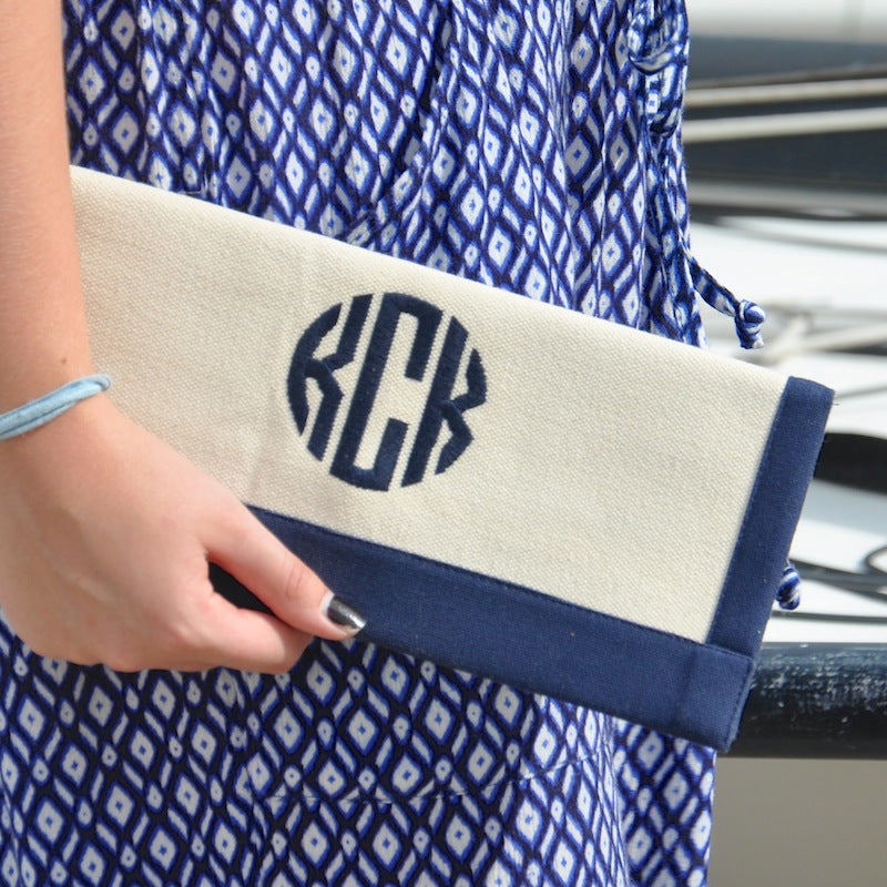 natural canvas border clutch