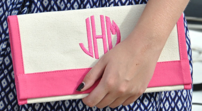 natural canvas border clutch
