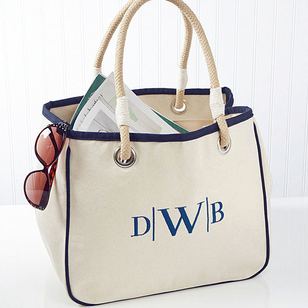navy accented rope tote