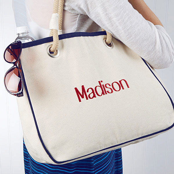 navy accented rope tote