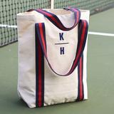 navy red stripe shopper tote