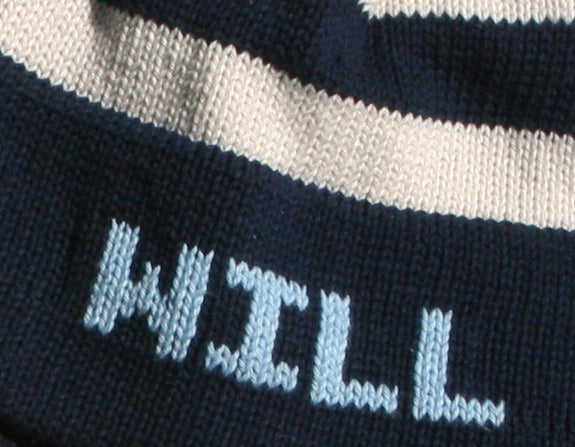 navy stripe ear flap hat