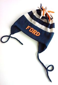 navy stripe ear flap hat