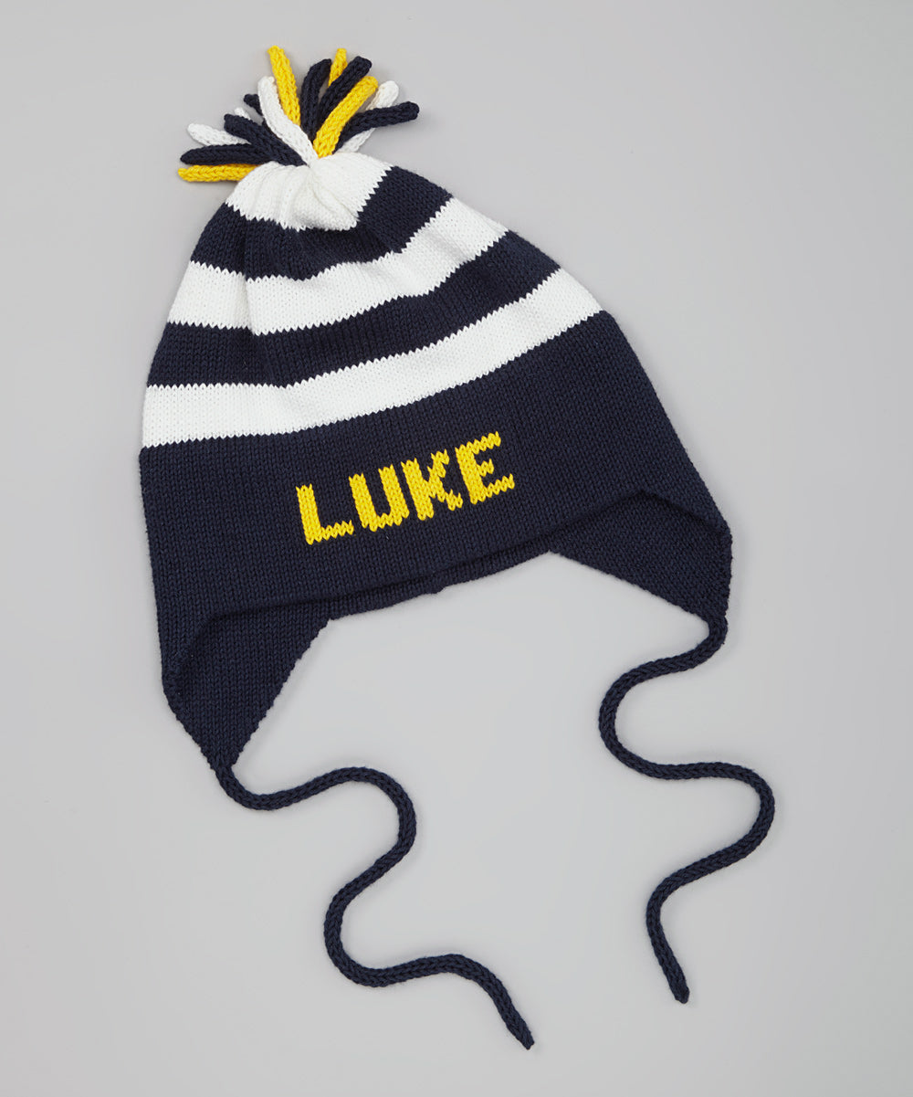 navy stripe ear flap hat