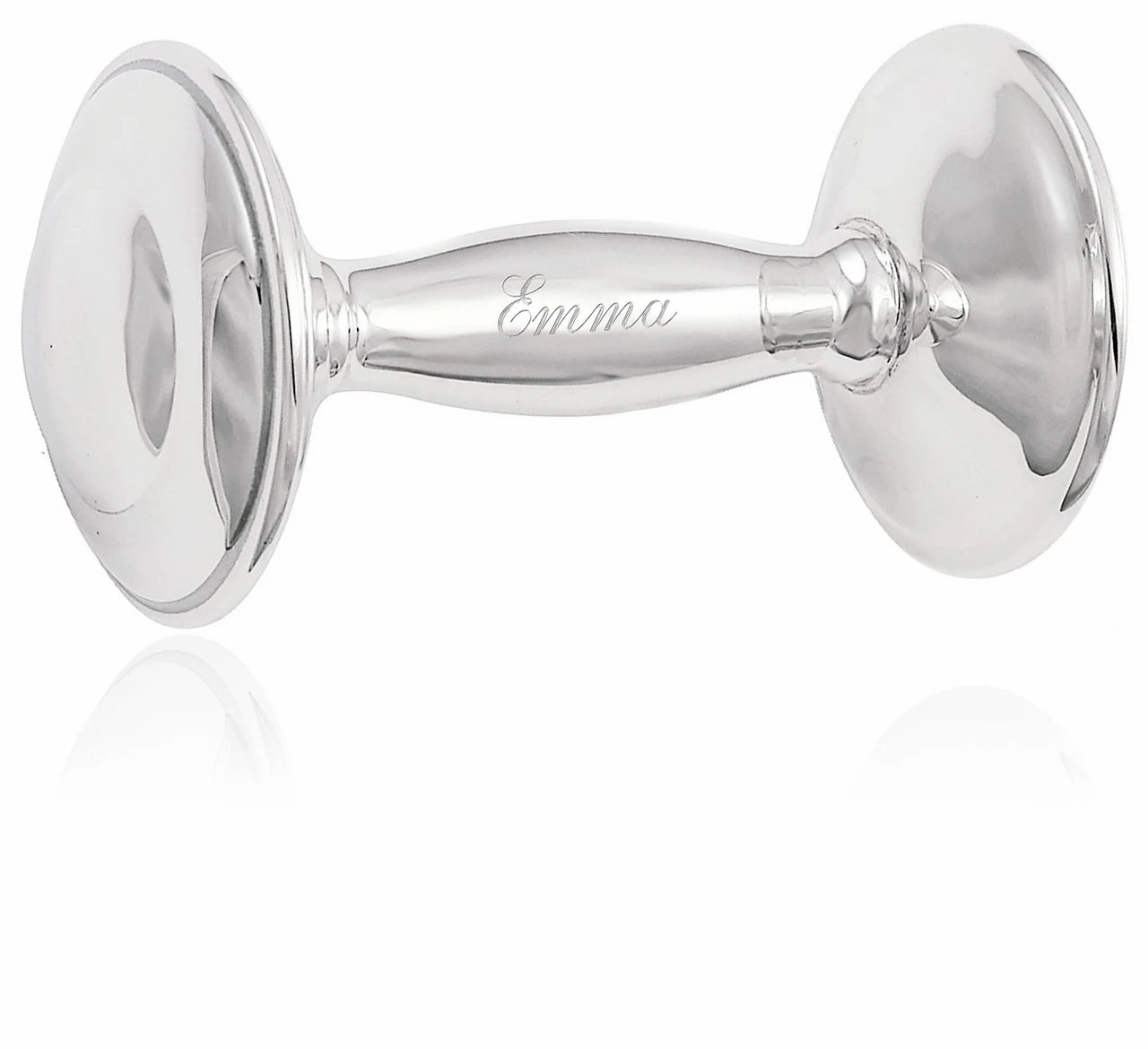 Cunill Plain Sterling Silver Personalized Baby Barbell Rattle