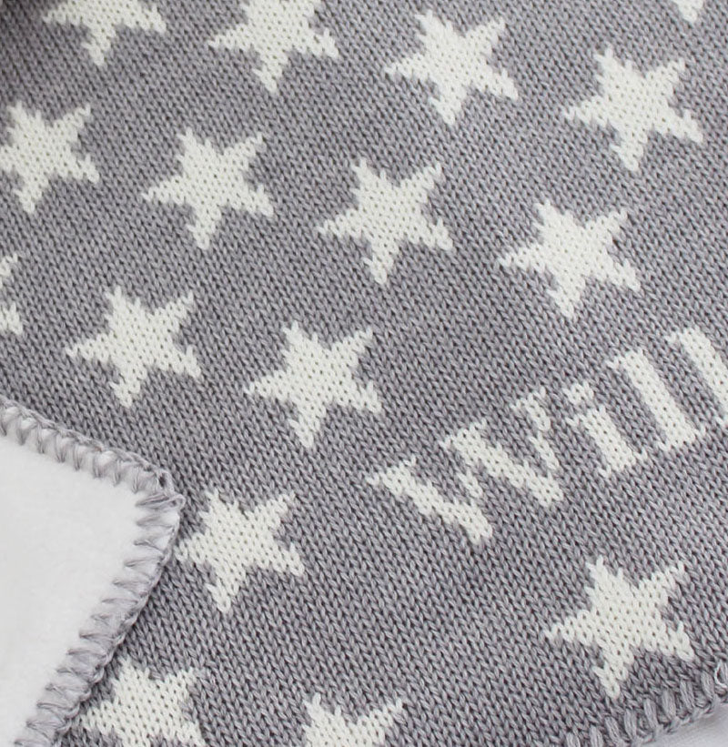 personalized baby blanket with grey stars