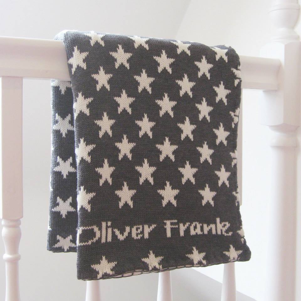 personalized baby blanket with grey stars