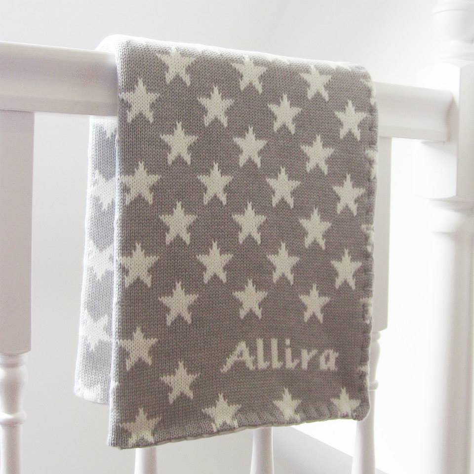 personalized baby blanket with grey stars