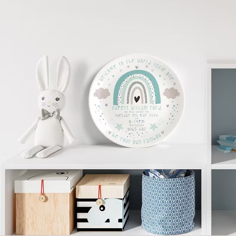 personalized baby boy plate - rainbow