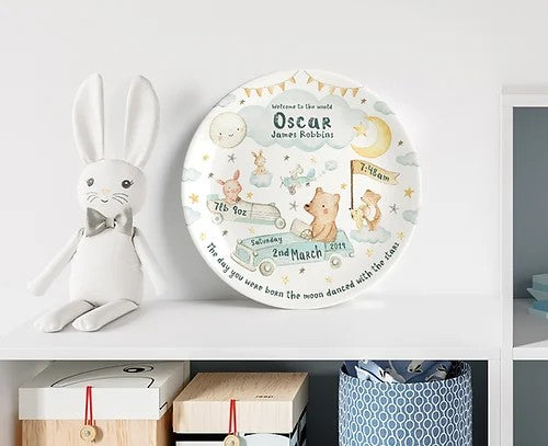 personalized baby plate - cars and bears