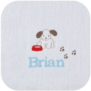 personalized bib and burp cloth set - puppy
