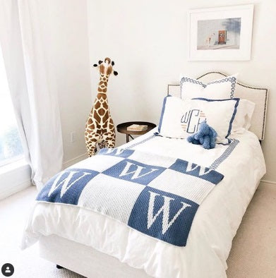 personalized blanket with colorblock initials