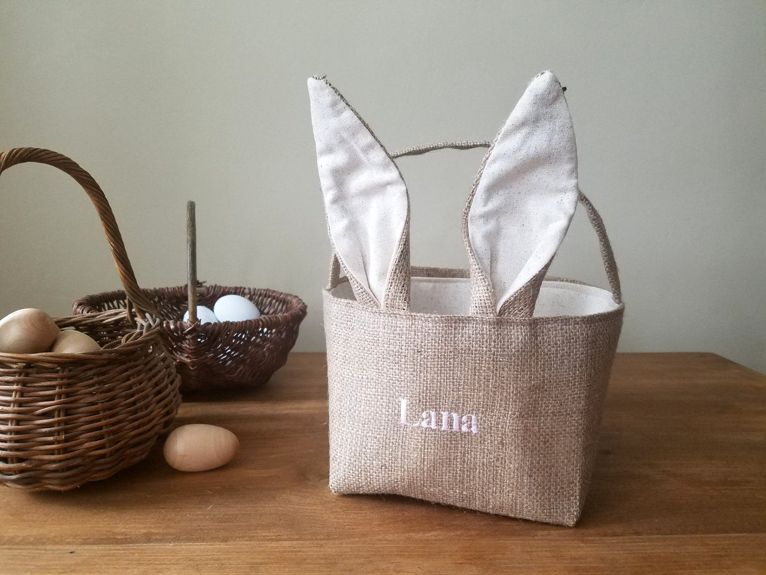 personalized bunny easter basket with bunny ears