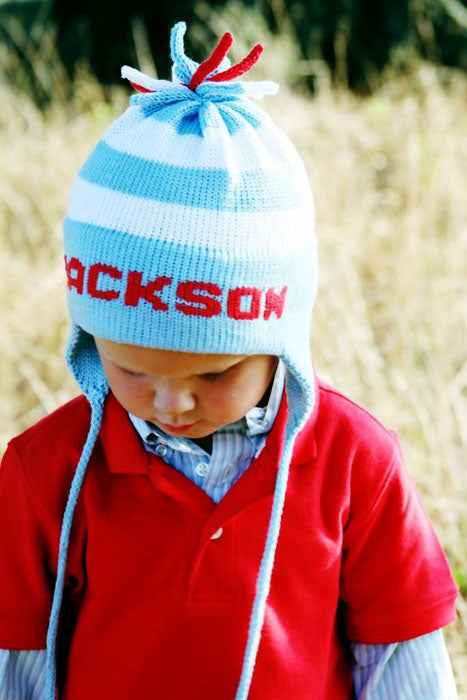 personalized cotton earflap hat (stripe) - multiple colors available
