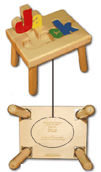 personalized name puzzle stool - natural with primary colors