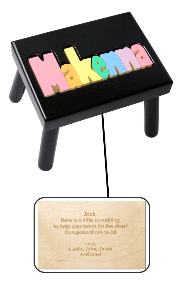 personalized name stool - black with pastel colors