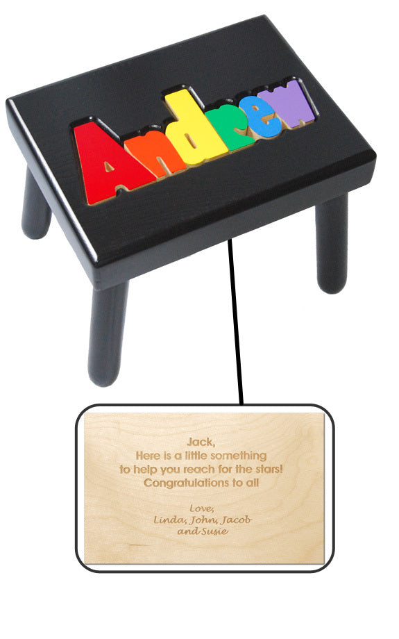 personalized name stool - black with primary colors