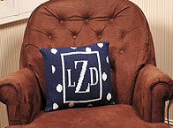 personalized pillow with large polka dots and border (thin inner)