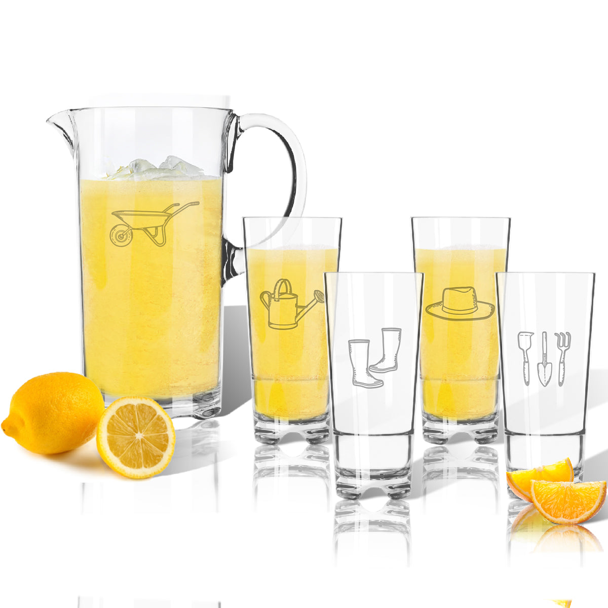 Personalized Pitcher and High Ball Glasses 16 oz (Set of 4) (unbreakable)