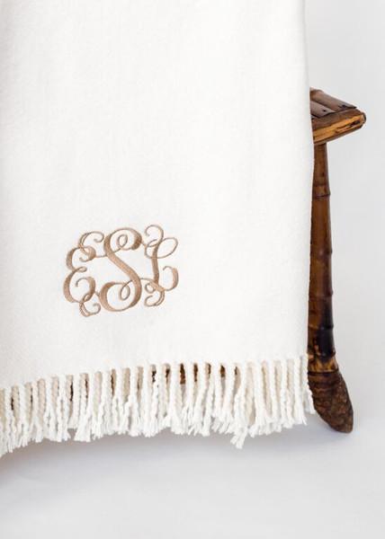 personalized solid fringed throw blanket (several colors available)