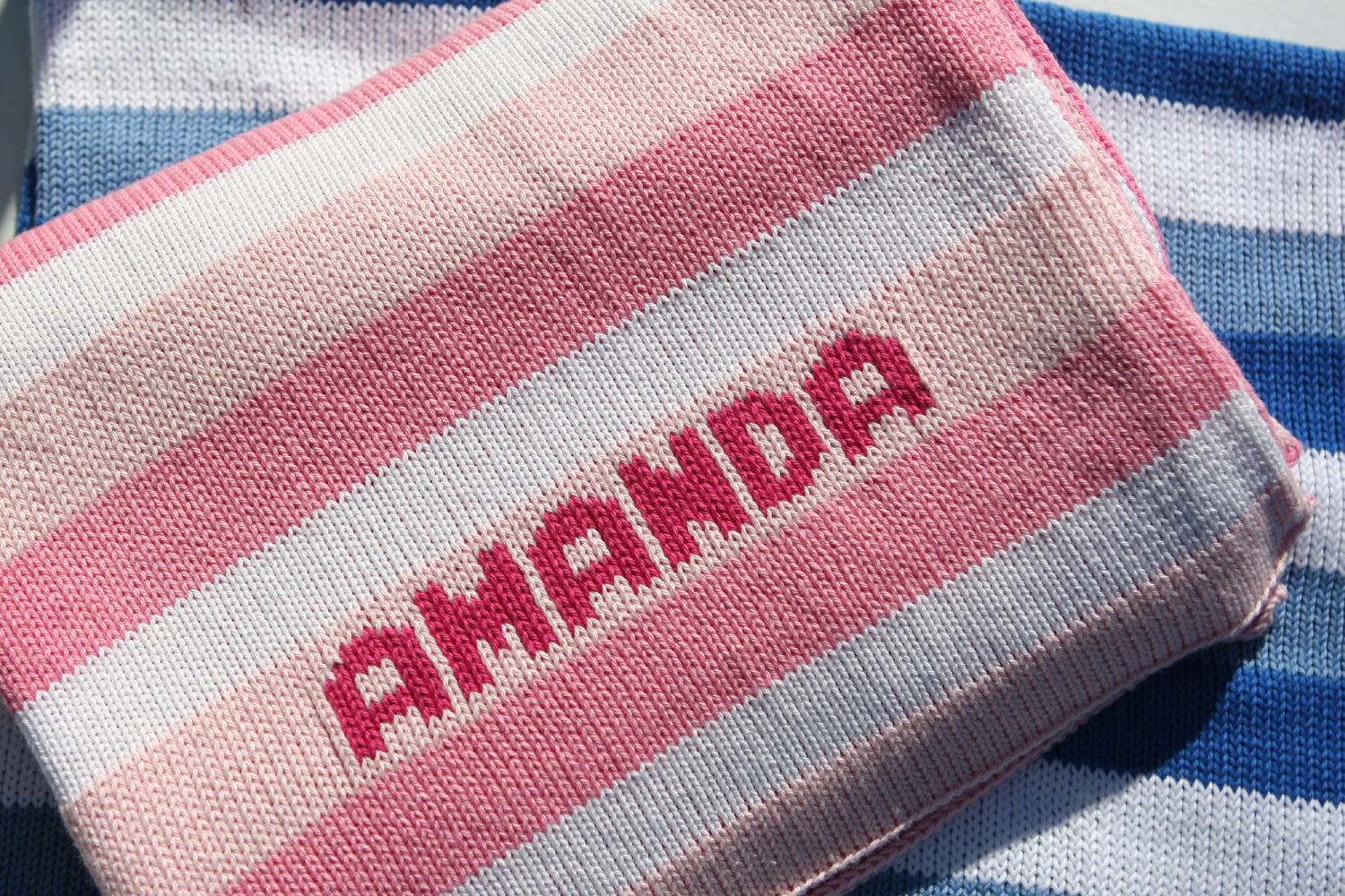 personalized striped knit blanket with name