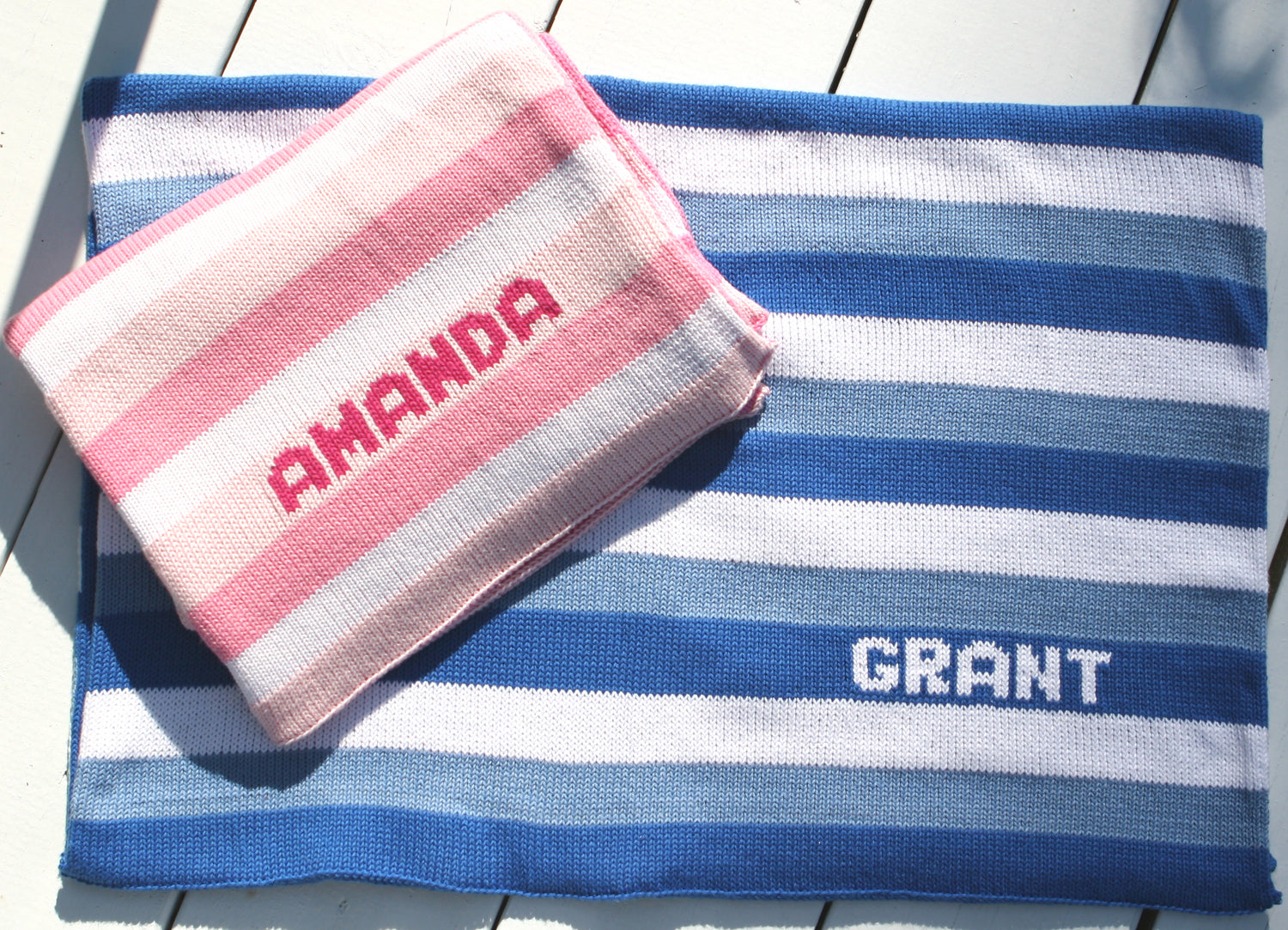 personalized striped knit blanket with name