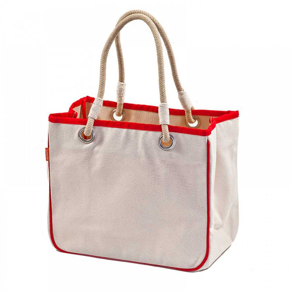 red accented rope tote