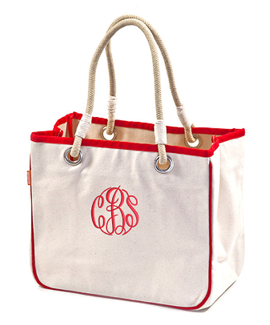 red accented rope tote