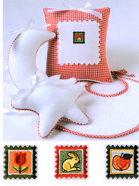 red check embroidered vignettes crib bedding by blauen