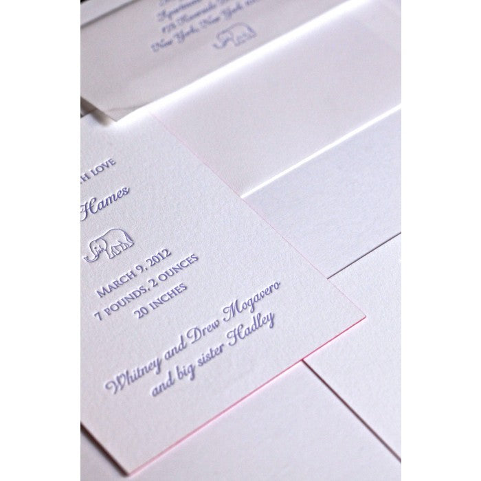 letterpress elephant baby announcement - reese