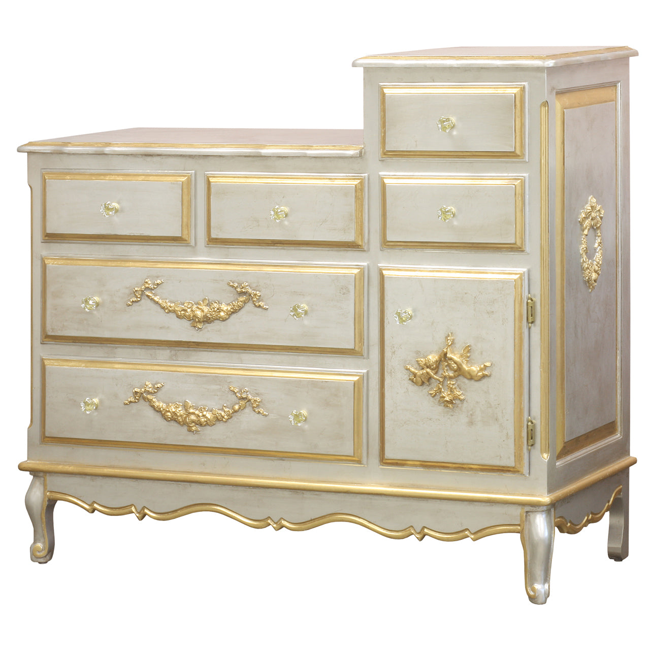 silver french changer with gold gilding, moulding and tray