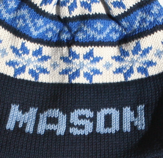 snowflake earflap hat with braided ties