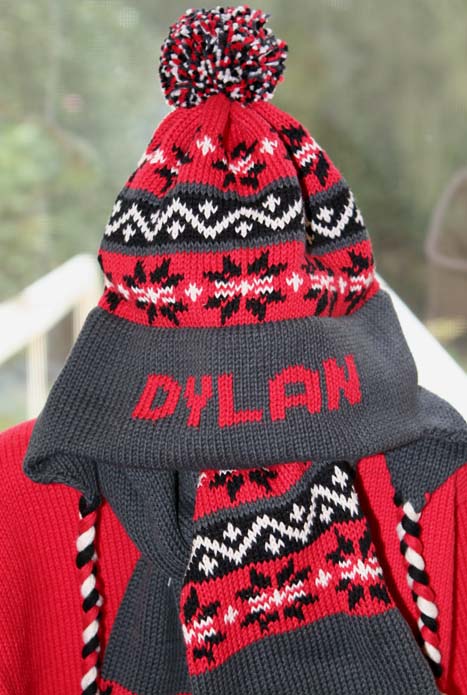 snowflake earflap hat with braided ties