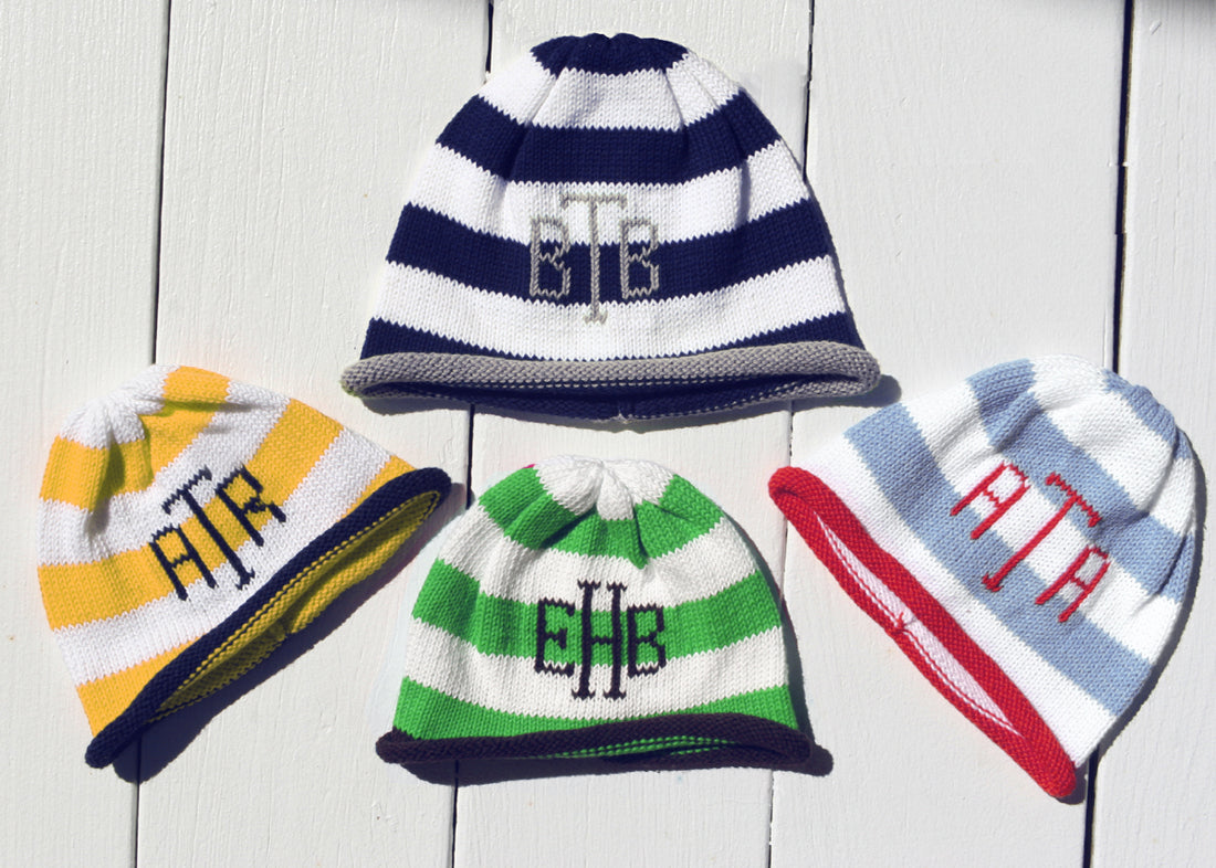 striped monogrammed beanie cap