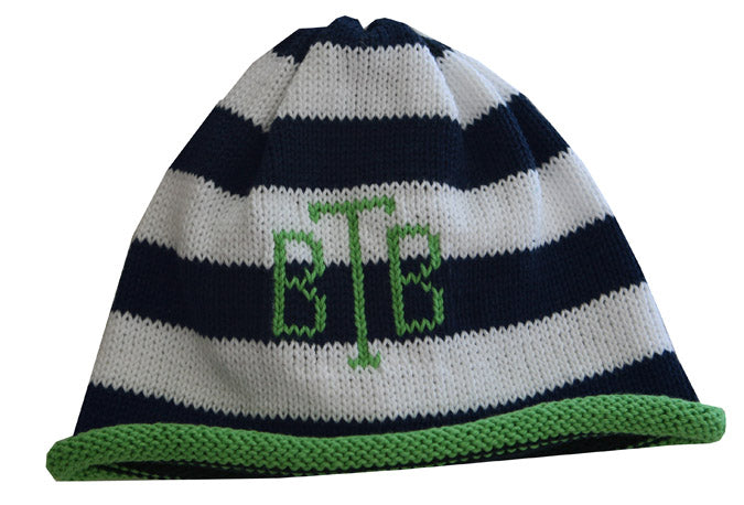 striped monogrammed beanie cap