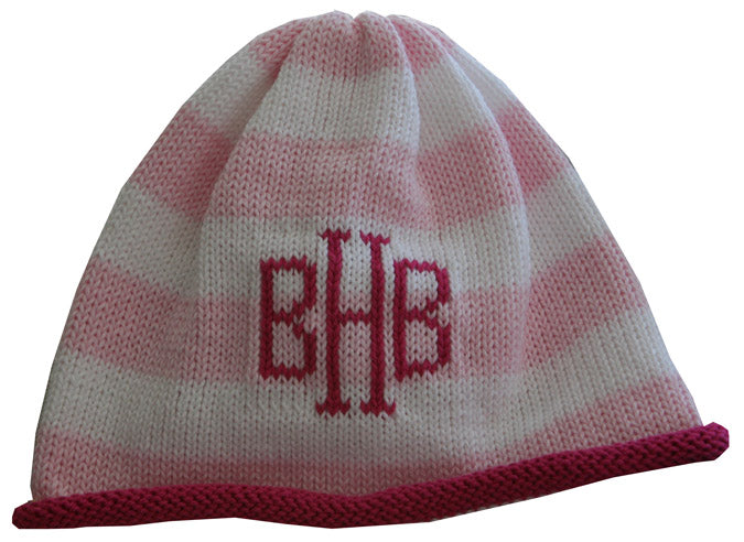 striped monogrammed beanie cap