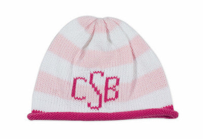 striped monogrammed beanie cap