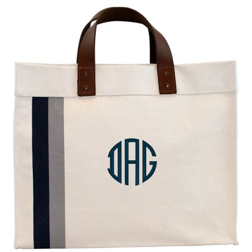 striped tote navy & gray