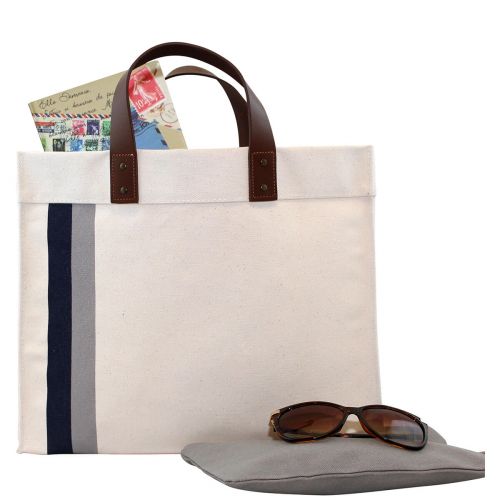 striped tote navy & gray