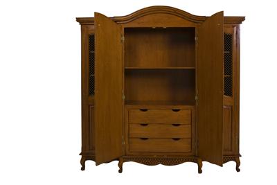 three piece breakfront with wire mesh doors (chateau finish)