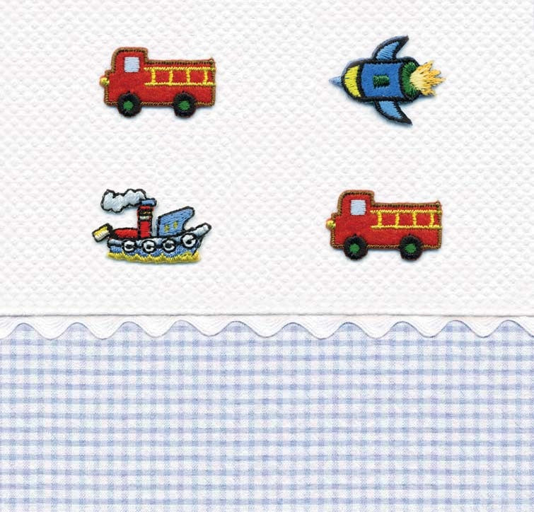 transportation blue mini checker crib bedding