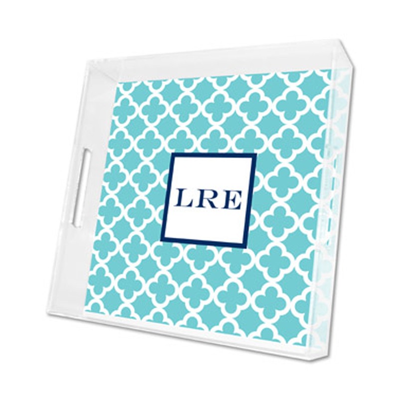 bristol tile teal lucite tray - square